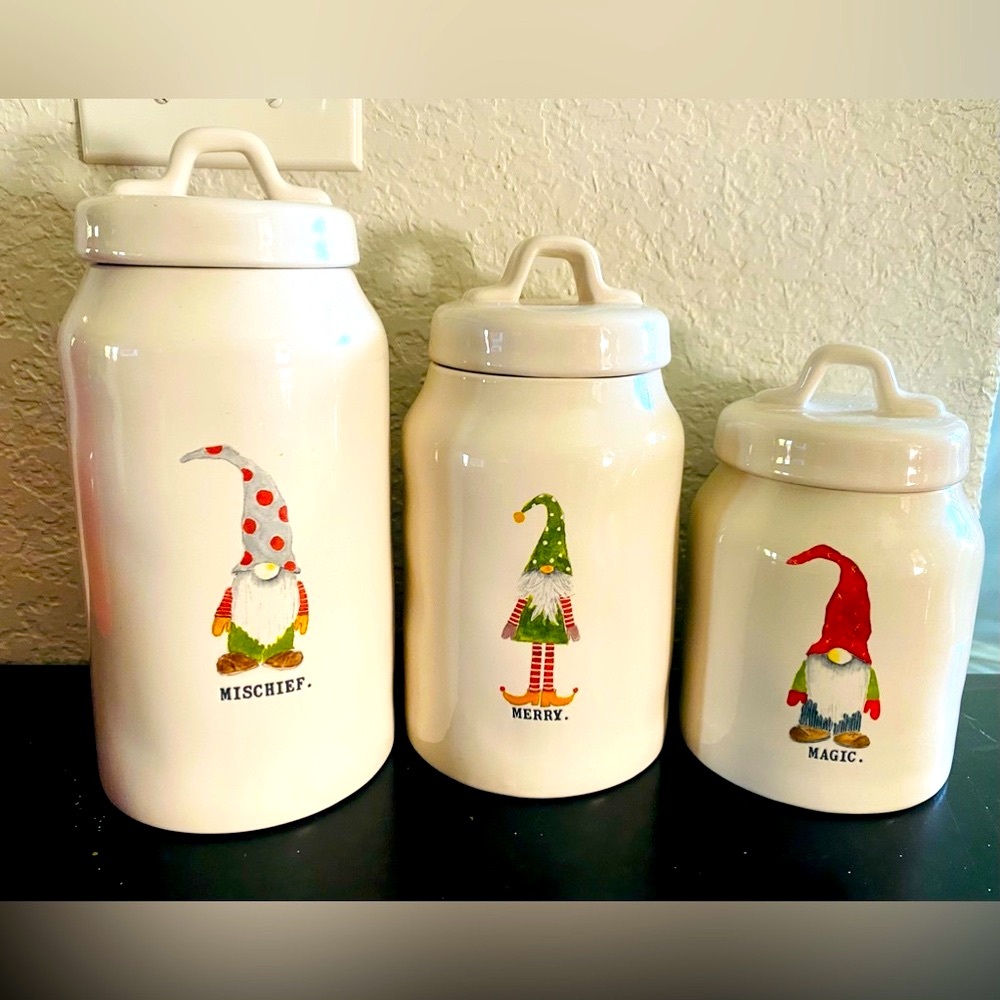 Rae Dunn Gnomes Canister Set only displayed never used as canister’s. .